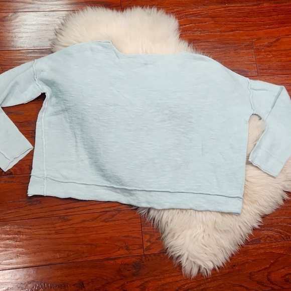 Eileen Fisher Cotton Raw Hem Boxy Crop Ice Blue Knit Sweater - Picture 4 of 5